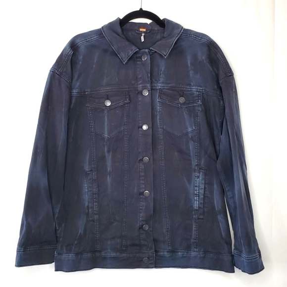 Free People Oversized Jean Jacket Size M Black Wash Faded Denim Grunge Western - Picture 1 of 13